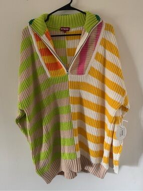 STAUD Striped Quarter Zip Sweater